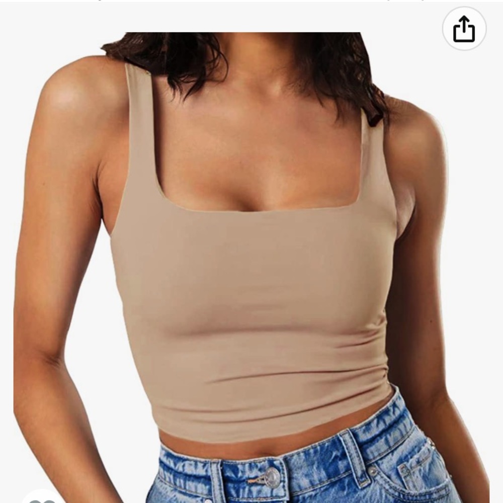 Brand new square neck double layer tank in nude color